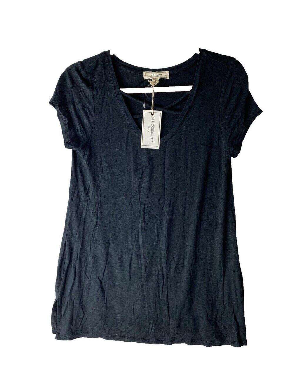 Women's V-Neck Black T-Shirt Loose with  String Cross Neck, Medium New !